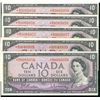 Image 1 : 1954 $10 BC-40bA #AD0048809 & *BD0085056-5059. Lot of 5 notes EF to AU, some light yellow residue.