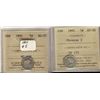 Image 1 : 1891 5¢ Obv 2 AU58 & Obv 5 AU55. Lot of 2 coins both ICCS graded..