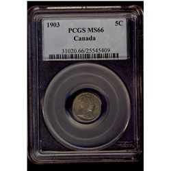 1903 5¢ PCGS MS66. Sublime lustrous green and pink tints. Superb eye appeal with great surfaces. A P