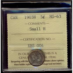 1903H 5¢ Sml H ICCS MS63.