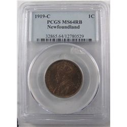 Nfld 1919c 1¢ PCGS MS64RB.