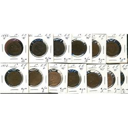 1882H 1¢, 1901, 1903, 1904, 1907, 1910, 1912, 1913, 1914, 1916, 1918, 1919 & 1920 Lg. Lot of 13 coin