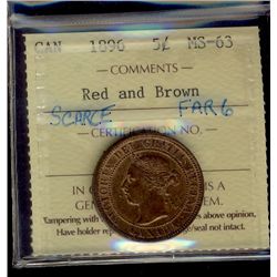 1896 1¢ ICCS MS63RB. Should be designated as Far 6. Rare in this grade and undergraded.