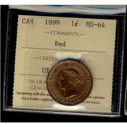 1899 1¢ ICCS MS64RD. 80% red with full lustre.