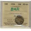 Image 1 : 1936 10¢ Bar ICCS MS64.