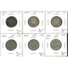 Image 1 : 1874H 25¢, 1904, 1915, 1921, 1927 & 1936 Dot. Lot of 6 coins all VG. (PBA).