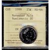 Image 1 : 1999 25¢ November Mule ICCS MS66. Rarely seen better. A superior example.