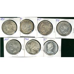 1935 $1, 1936, 1937, 1939, 1950, 1966, 1967, all Unc - Unc ++++. Lot of 7 silver dollars.