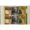 Image 1 : Australia 1995-96 $50 Uncut Sheet of 2 notes as produced by the mint.  Series #0458.
