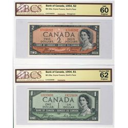 1954 $1 BC-29a UNC62 & BC-30a UNC60.  Lot of 2 notes both BCS graded.