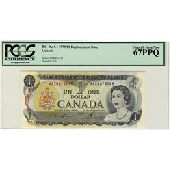 1973 $1 BC-46aA-i #AAX0875149 PCGS Superb Gem UNC67PPQ.  Steel Engraved.