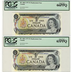 1973 $1 BC-46bA #EAX2260365 PCGS Gem UNC66PPQ & #EAX2120261 Gem UNC65PPQ.  Lot of 2 notes.