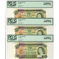 1969 $20 BC-50b #WF9021514-516 PCGS CH UNC64PPQ.  Lot of 3 consecutive notes.