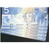 Image 1 : 2004 $5 BC-62bA Sheet Replacement notes #HOG0658850 to 8854.  Lot of 5 crisp notes.
