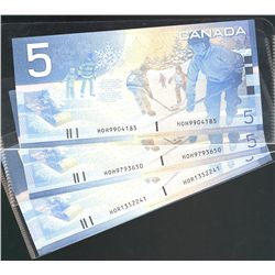 2005 $5 BC-62bA Sheet Replacement notes. Includes #HOR1352241/1241/1242, HOH9793650-654 & HOH9904185