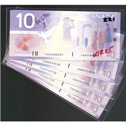 2001 $10 BC-63b.  Includes some White Circle varieties.  Lot of 11 Crisp UNC notes.