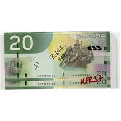 2005 $20 BC-64aA-i Single Note Repl  #EYT9993163-3164.  Lot of 2 Crisp UNC notes.