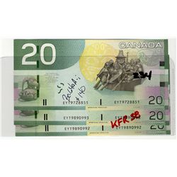 2005 $20 BC-64aA-i Single Note Repl  #EYT9728851, 9890992-993.  Lot of 3 Crisp UNC notes.