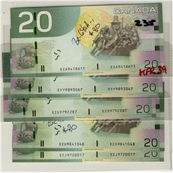 2005 $20 BC-64aA-i Sheet Replacement notes #EYY9893067, EZA9418611, 2006 $20 #EZS9792287, EZD9841048