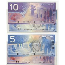 2004 $5 RADAR BC-62b & BC-63b with identical RADAR numbers.  #BEN0300030/HNY0300030 & FEJ7727277/HNY