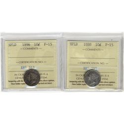 Nfld 1888 10¢ & 1896 ICCS F15.  Lot of 2 coins.