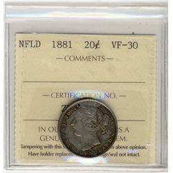Nfld 1881 20¢ ICCS VF30.