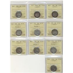 Nfld 1881 20¢, 1882h, 1888, 1890, 1894 Obv 1, 1894 Obv 2, 1896 Obv 1, 1896 Obv 2, 1900 & 1904H ICCS 