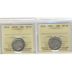 Nfld 1881 20¢ & 1882H ICCS VF20.