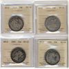 Image 1 : Nfld 1873 50¢, 1874, 1880 & 1885 ICCS VG10.  Lot of 4 coins.