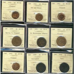 1858 1¢ F15, VF20, 1859 Nar 9 AU55, 1891 SLSD VG8, 1911 AU55, 1922 AU50, 1937 MS60, 1941 MS60 & 1945