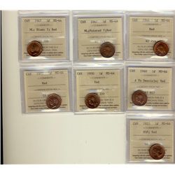 1944, 1947 ML Blt 7, ML Ptd 7, 1948 A To, 1950, 1952 & 1953 NSF 1¢ ICCS MS64RD.  Lot of 7 Coins.