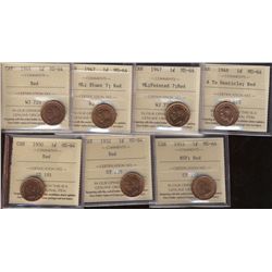 1944, 1947 ML Blt 7, ML Ptd 7, 1948 A To, 1950, 1952 & 1953 NSF 1¢ ICCS MS64RD.  Lot of 7 Coins.