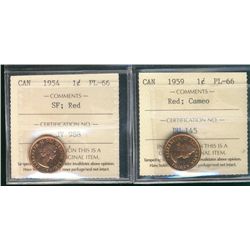 1954 & 1959 1¢ ICCS PL66.  Lot of 2 coins with 1959 designated Cameo.