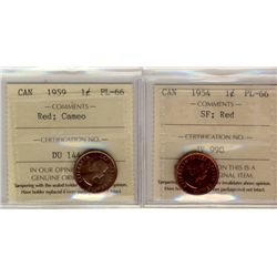1954 & 1959 1¢ ICCS PL66RD.  Lot of 2 coins, 1959 designated Cameo.