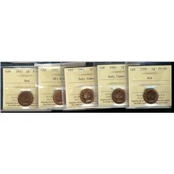 1955 SF 1¢, 1957, 1959, 1960 & 1964 ICCS PL66RD.  Lot of 5 coins some with Cameo designations.