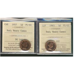 1957 &  1963 1¢ ICCS PL66 Heavy Cameo.  Lot of 2 coins.