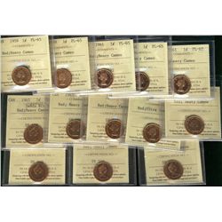 1959(2) 1¢, 1961(5), 1963(2), 1965 SmBds Blt 5, 1967(3) ICCS PL65 Heavy Cameo.  Lot of 13 coins