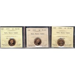 1964 1¢ & 1971 PL65RD along with 1970 PL66RD.  Lot of 3 ICCS coins all Heavy Cameo designated.