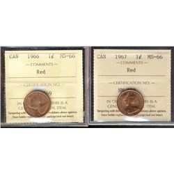 1966 1¢ & 1967 ICCS MS66RD.  Lot of 2 coins.