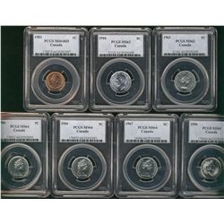1983 1¢ MS64RD, 1944 5¢, 1963 MS62, 1966(2), 1967 & 1996 MS64.  Lot of 7 coins all PCGS graded.