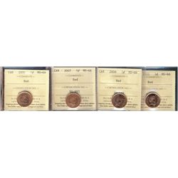 2006 1¢, 2007, 2008 & 2010 ICCS MS66RD.  Lot of 4 coins.