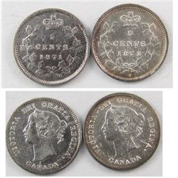 1871 & 1872H 5¢.  Lot of 2 brilliant EF coins.