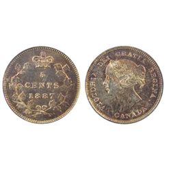 1887 5¢ 7/7 ICCS MS64.  Superb eye appeal with light pinkish to red shades.  Top 10 graded by ICCS a