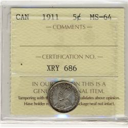 1911 5¢ ICCS MS64.