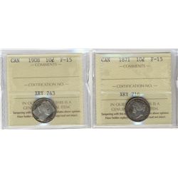 1871 10¢ & 1908 ICCS F15.  Lot of 2 coins.