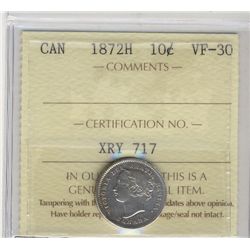 1872H 10¢ ICCS VF30.  Key issue.