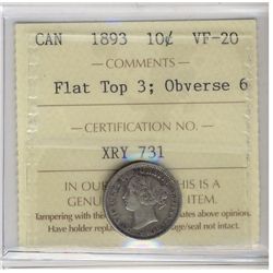 1893 10¢ FT Obv 6 ICCS VF20.