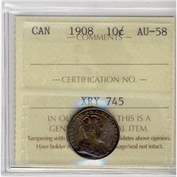 1908 10¢ ICCS AU58.  Intense golden tones.