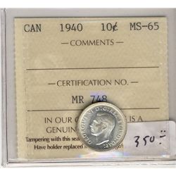 1940 10¢ ICCS MS65.  Lustrous white issue.