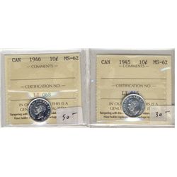 1945 10¢ & 1946 ICCS MS62.  Lot of 2 coins.